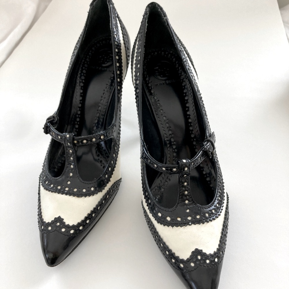 Tory Burch Heels Black and White Wing-Tip Spectator 3.5” Heels. T-Strap …